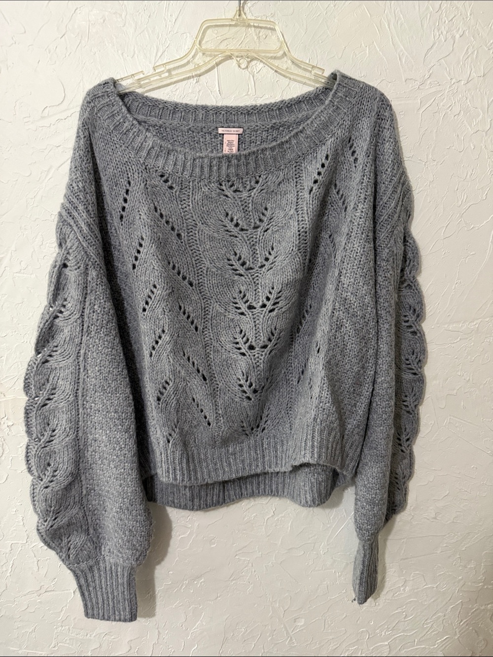 Victoria's Secret Light Gray Open-Knit Cable Sleeve Sweater